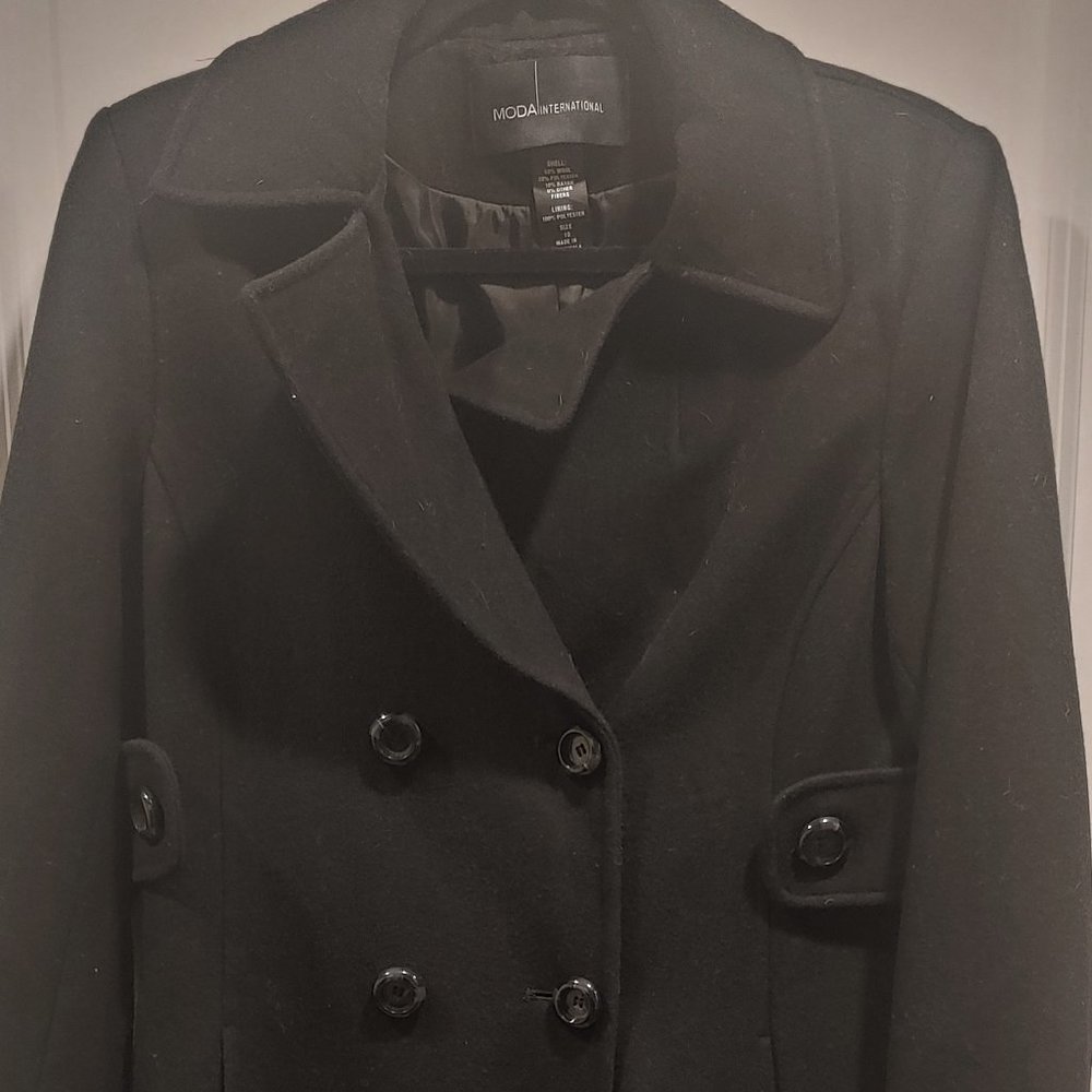 Black wool peacoat style women's coat